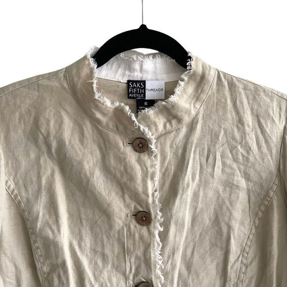Saks FIFTH AVENUE Threads Linen Button Front Blazer Jacket Tan 6 - Picture 2 of 10